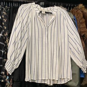 Womens H&M blouse M Medium white and blue stripe balloon sleeve